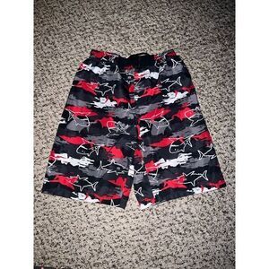 Op boys red/black/gray shark swimming trunks‎ size 10/12